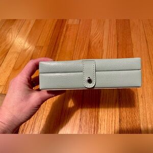 Pottery Barn blue leather travel jewelry case